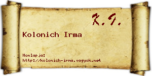 Kolonich Irma névjegykártya